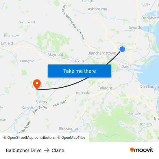 Balbutcher Drive to Clane map