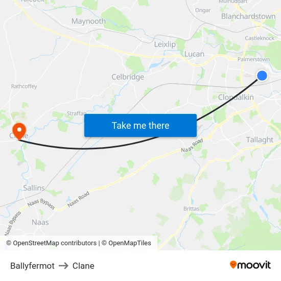 Ballyfermot to Clane map