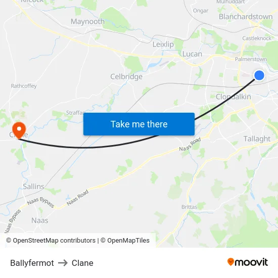 Ballyfermot to Clane map