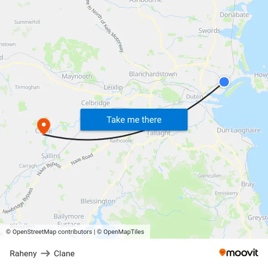 Raheny to Clane map