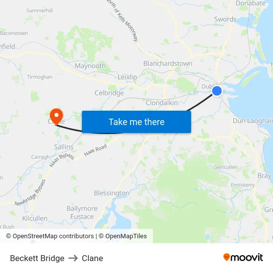 Beckett Bridge to Clane map