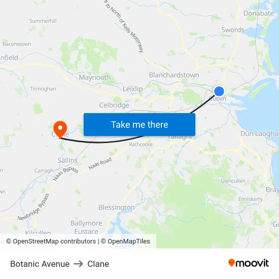 Botanic Avenue to Clane map