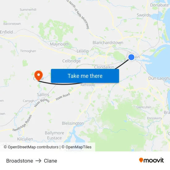Broadstone to Clane map