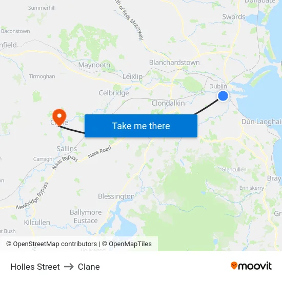 Holles Street to Clane map