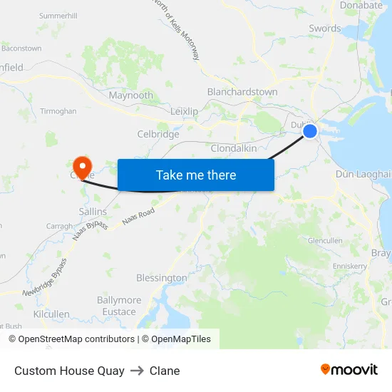 Custom House Quay to Clane map