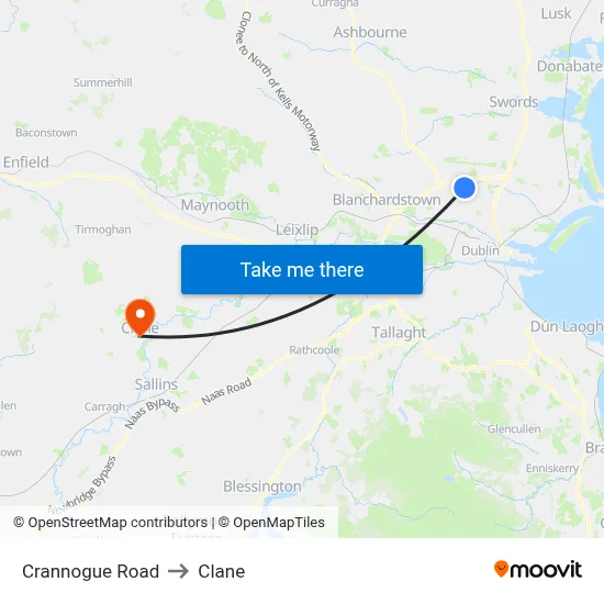 Crannogue Road to Clane map