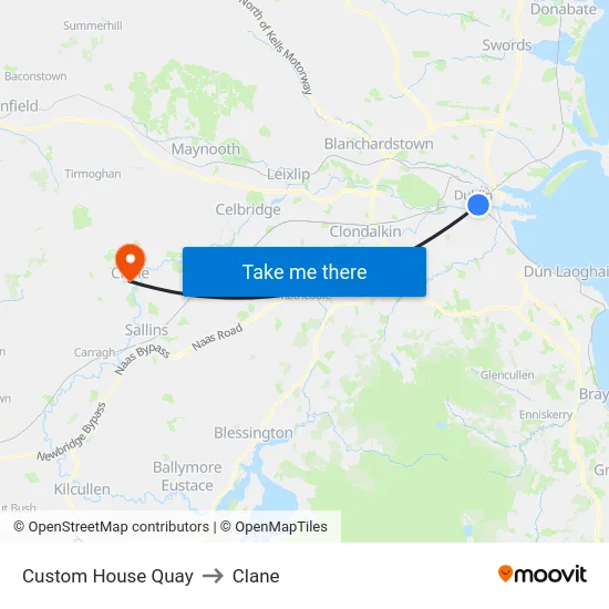 Custom House Quay to Clane map