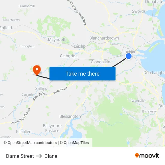 Dame Street to Clane map