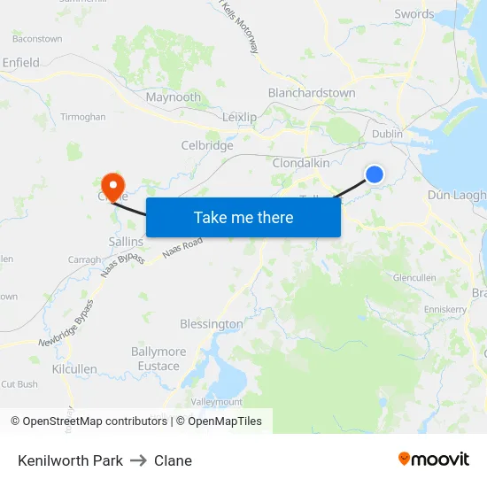 Kenilworth Park to Clane map