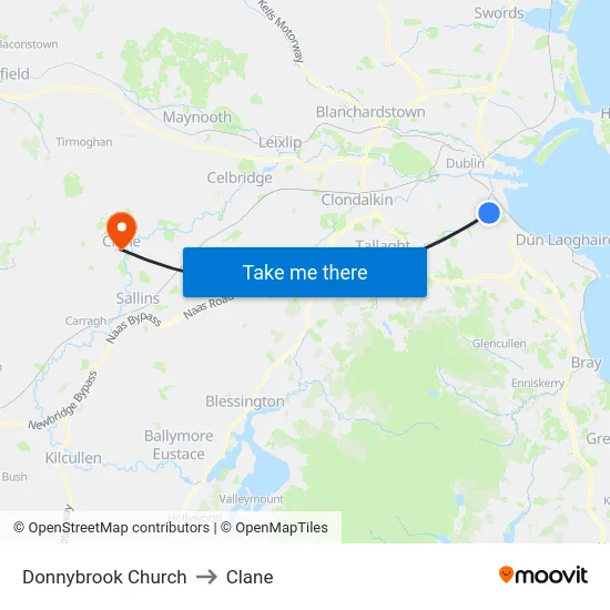 Donnybrook Church to Clane map