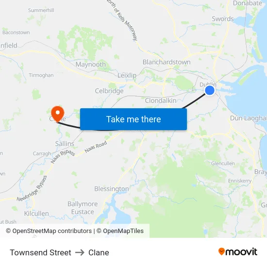 Townsend Street to Clane map
