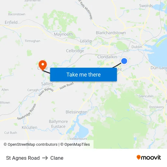 St Agnes Road to Clane map