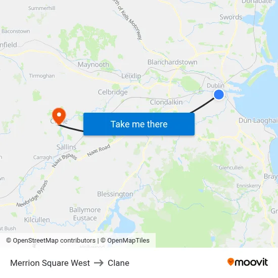 Merrion Square West to Clane map