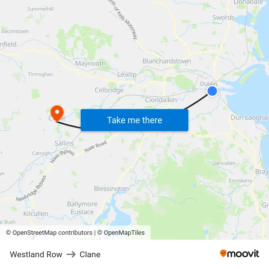Westland Row to Clane map