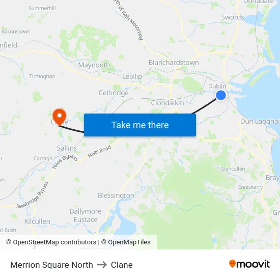 Merrion Square North to Clane map