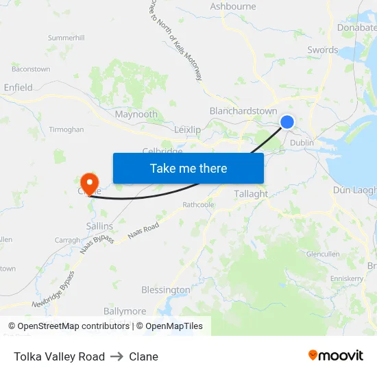 Tolka Valley Road to Clane map