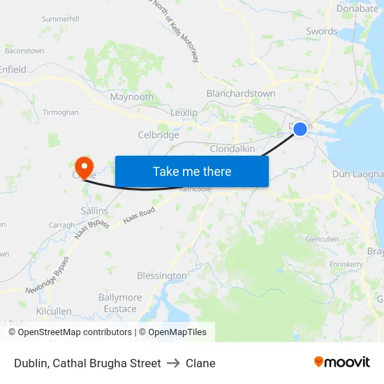 Dublin, Cathal Brugha Street to Clane map