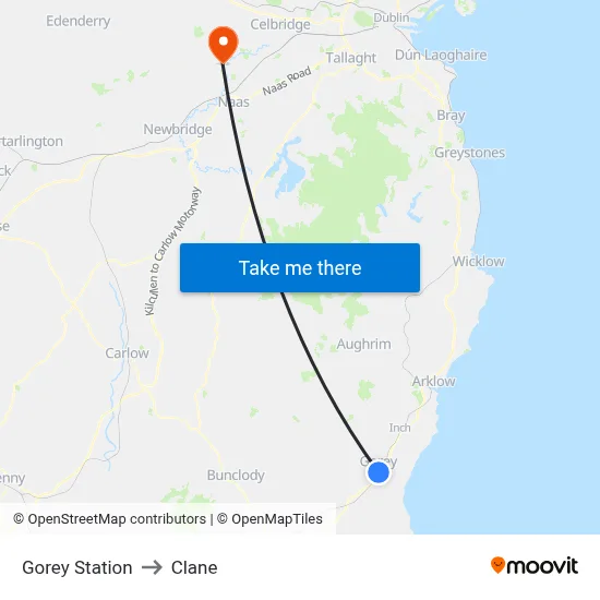 Gorey Station to Clane map