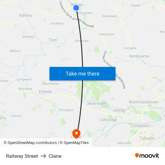Railway Street to Clane map