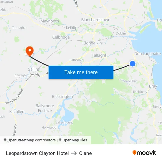 Leopardstown Clayton Hotel to Clane map