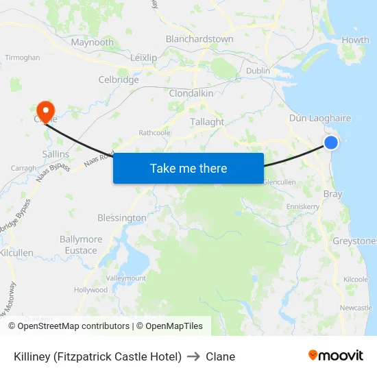 Killiney (Fitzpatrick Castle Hotel) to Clane map