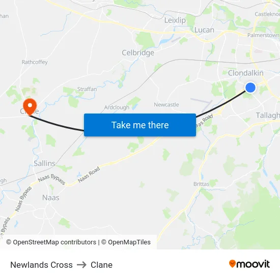 Newlands Cross to Clane map