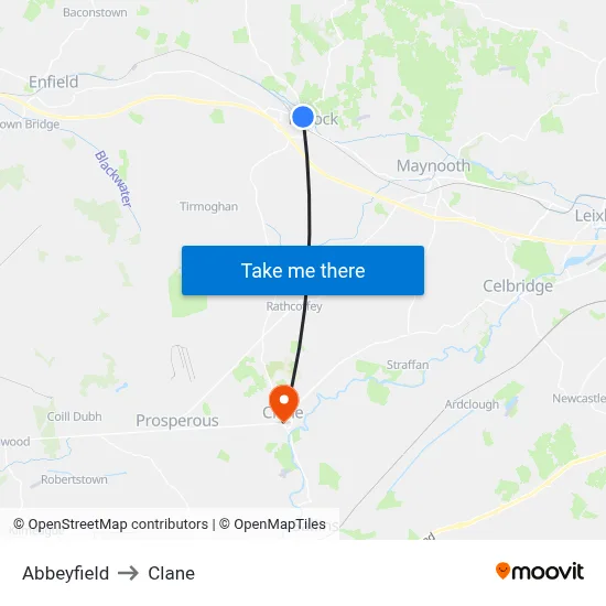 Abbeyfield to Clane map