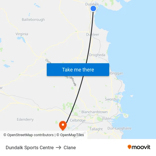 Dundalk Sports Centre to Clane map