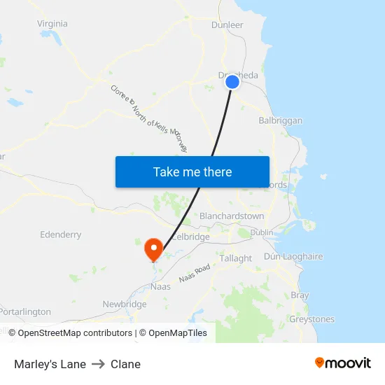 Marley's Lane to Clane map