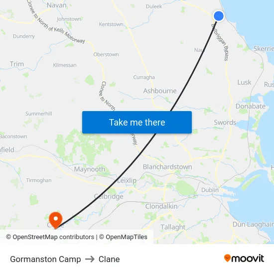 Gormanston Camp to Clane map