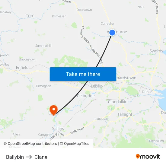 Ballybin to Clane map