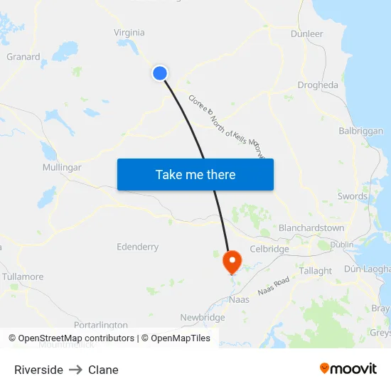 Riverside to Clane map