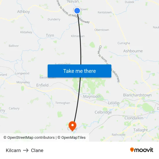 Kilcarn to Clane map