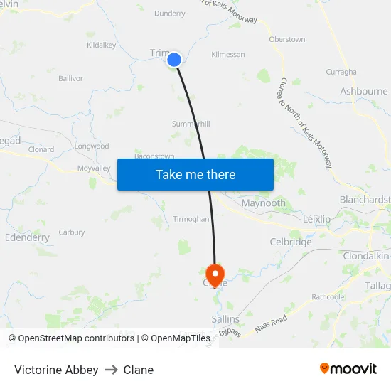Victorine Abbey to Clane map