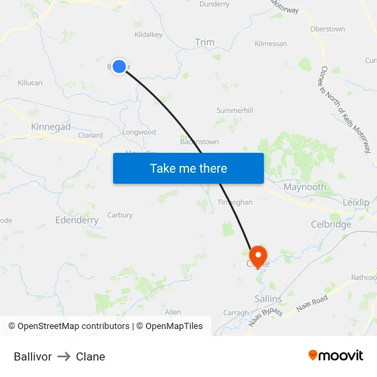 Ballivor to Clane map