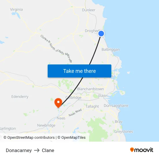 Donacarney to Clane map