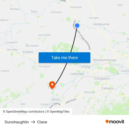 Dunshaughlin to Clane map