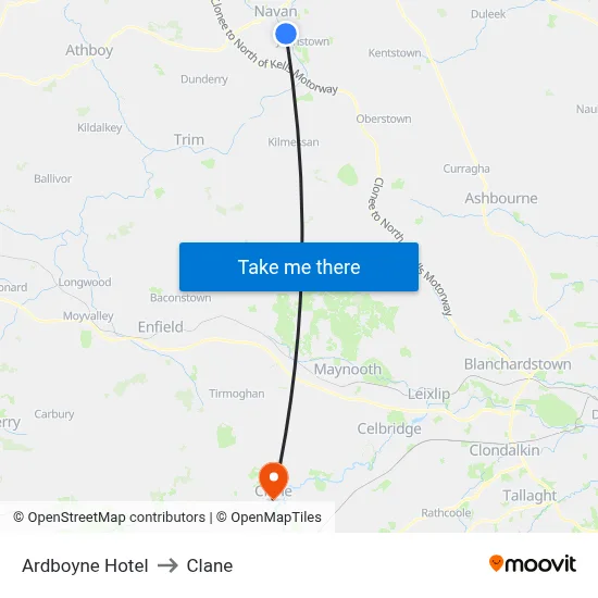 Ardboyne Hotel to Clane map