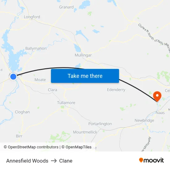 Annesfield Woods to Clane map