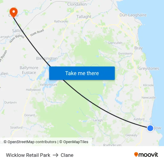 Wicklow Retail Park to Clane map