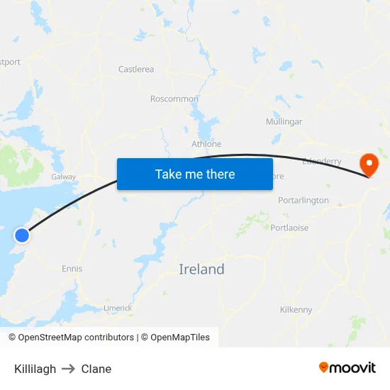 Killilagh to Clane map