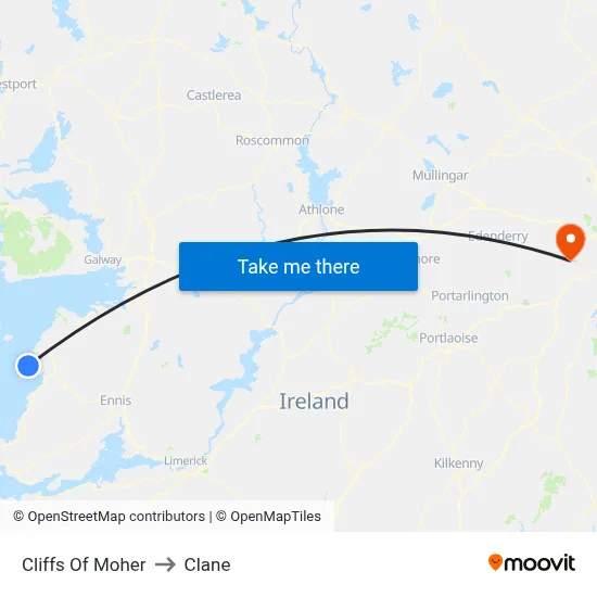 Cliffs Of Moher to Clane map