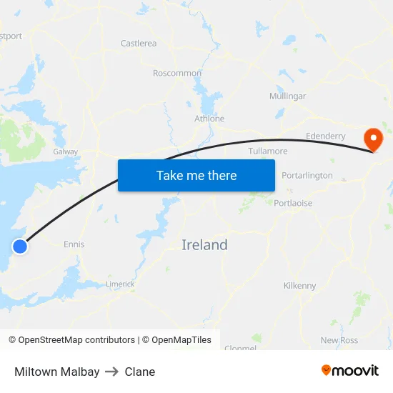 Miltown Malbay to Clane map