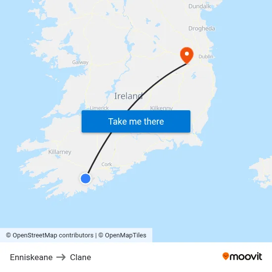 Enniskeane to Clane map