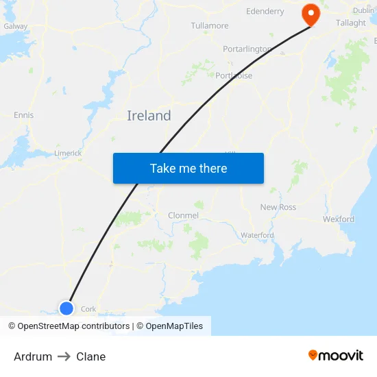 Ardrum to Clane map