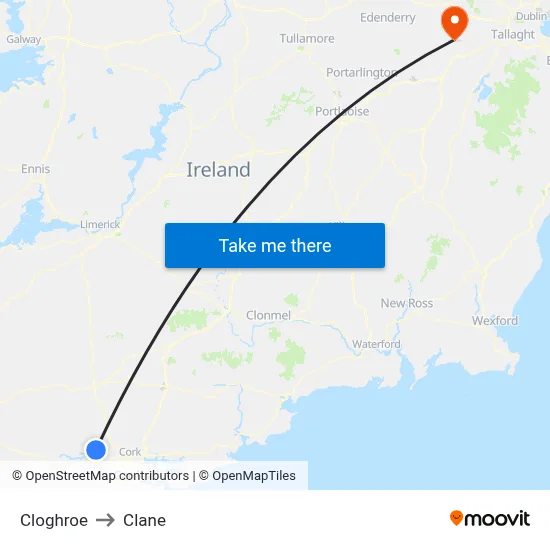 Cloghroe to Clane map