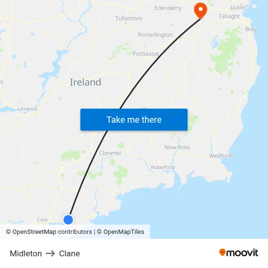 Midleton to Clane map