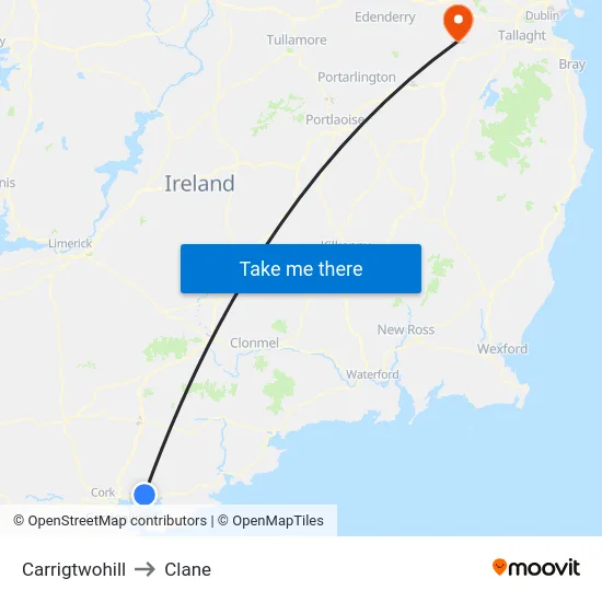 Carrigtwohill to Clane map
