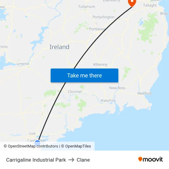 Carrigaline Industrial Park to Clane map