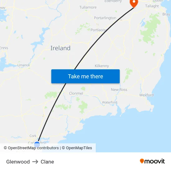 Glenwood to Clane map